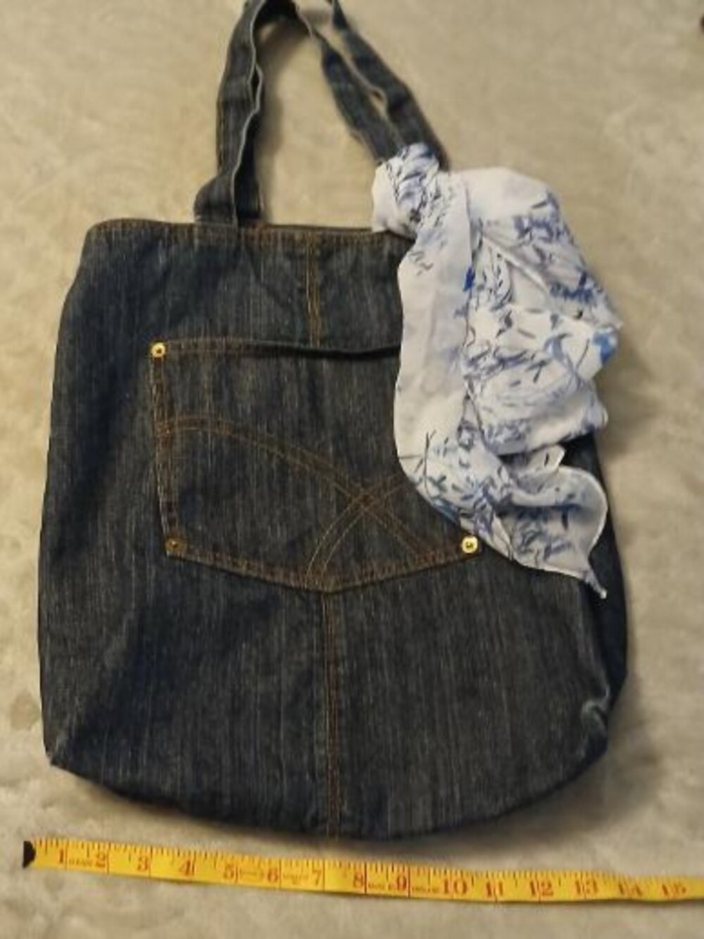 Jean bag/purse with scarf accent